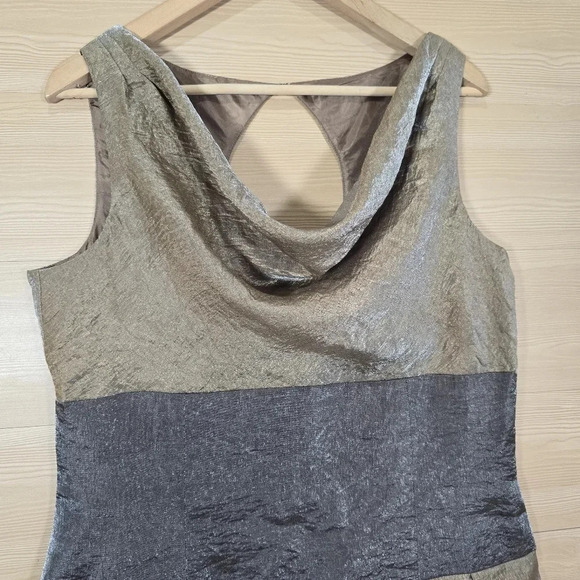 ADRIANNA PAPELL Shimmery Brown Tones Cowl Neck Dress Size 14 Sleeveless fitted - Picture 2 of 6